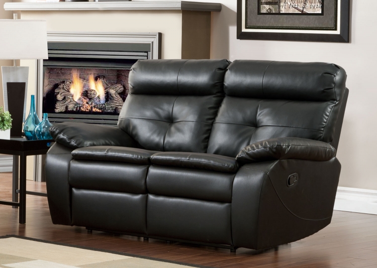 Wallace Double Recliner Love Seat - Black - Bonded Leather Match