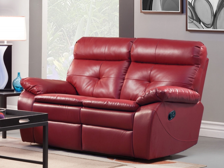 Wallace Double Reclining Love Seat - Red Bonded Leather Match