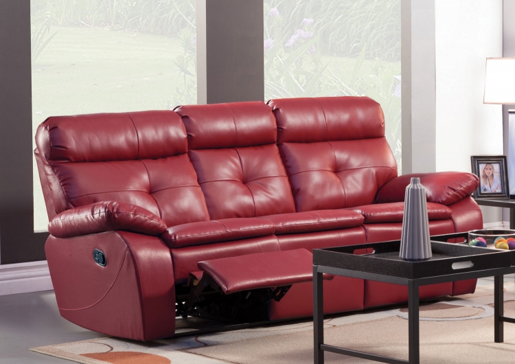 Wallace Double Reclining Sofa - Red Bonded Leather Match