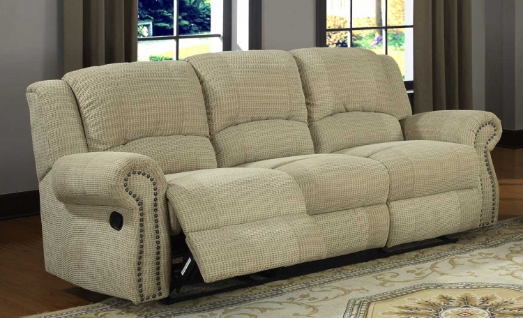 Quinn Double Reclining Sofa - Olive Beige Chenille