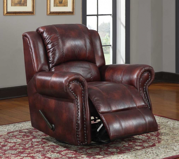 Quinn Swivel Rocking Reclining Chair - Burgundy Polished Microfiber