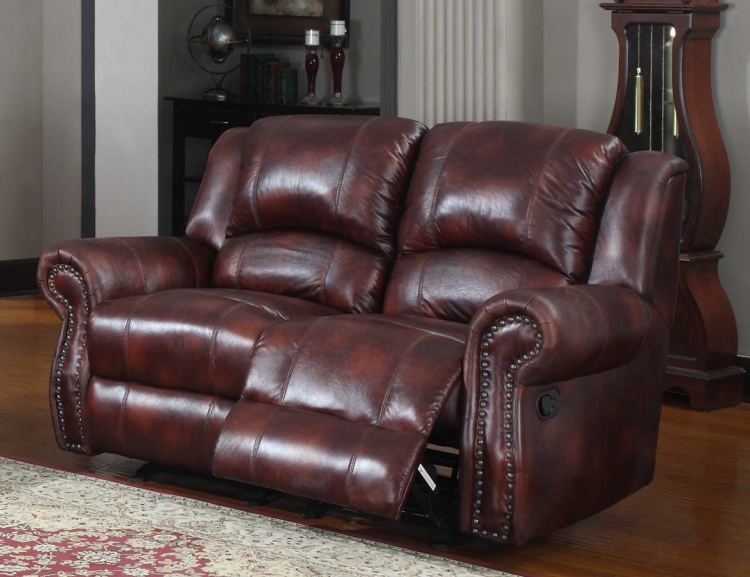 Quinn Double Glider Reclining Love Seat - Burgundy Polished Microfiber