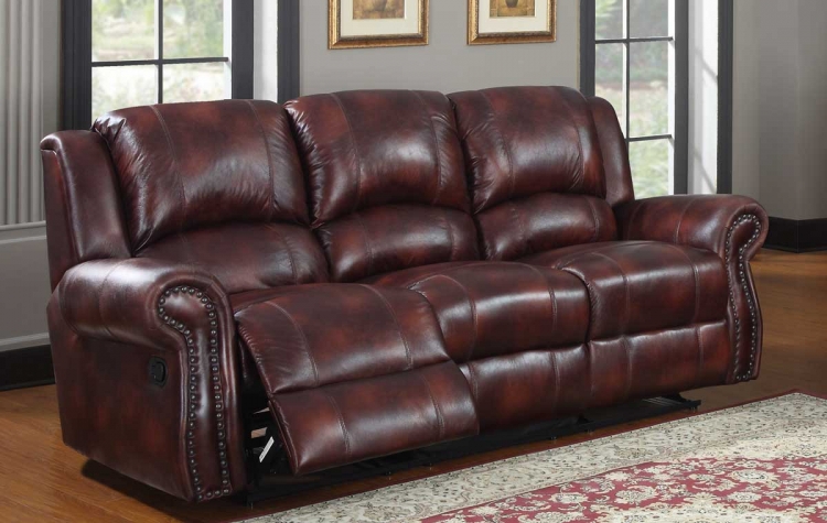 Quinn Double Reclining Sofa - Burgundy Polished Microfiber