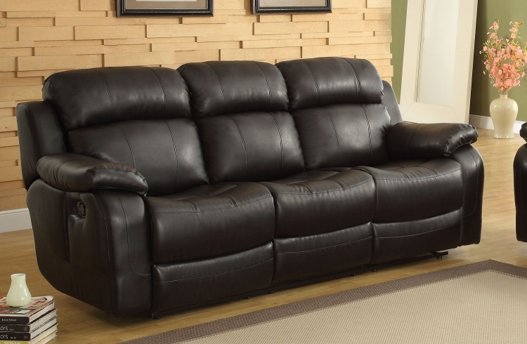 Marille Recliner Sofa with Drop Center Cup Holder - Black - Bonded Leather Match