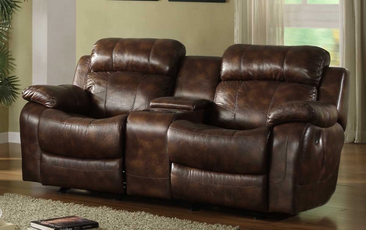 Marille Double Glider Reclining Love Seat with Center Console - Polished Microfiber