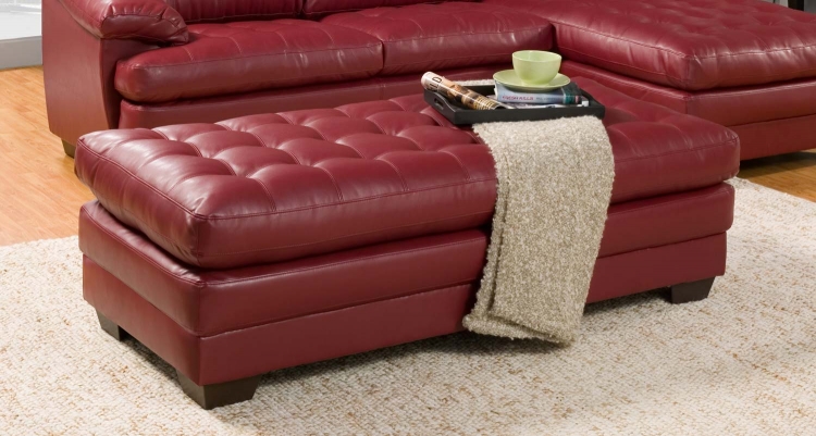 Brooks Ottoman - Red - Bonded Leather