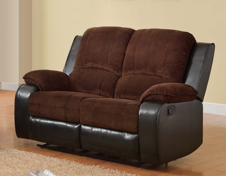 Bunker Love Seat Double Recliner - Chocolate - Corduroy and Bi-Cast Vinyl