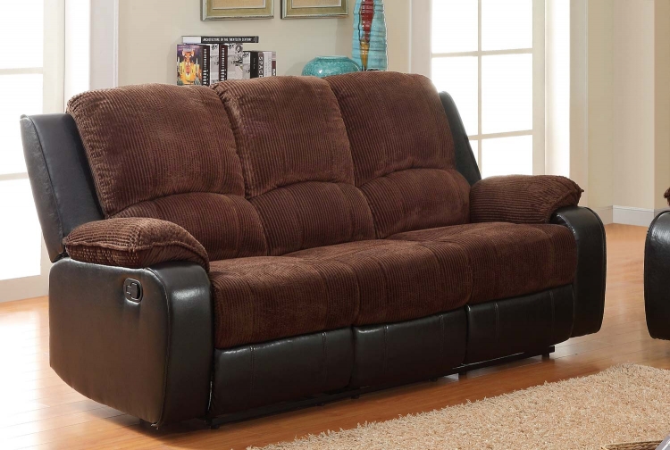 Bunker Sofa Double Recliner - Chocolate - Corduroy and Bi-Cast Vinyl