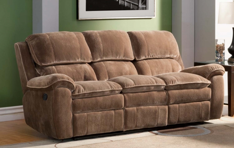 Reilly Sofa Double Recliner - Brown - Textured Plush Microfiber