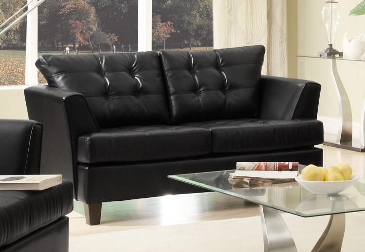 Della All Bonded Leather Love Seat - Black