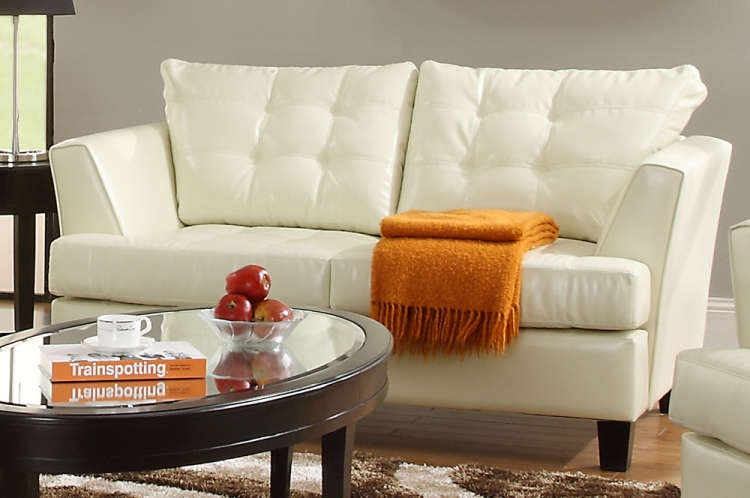 Della All Bonded Leather Love Seat - White