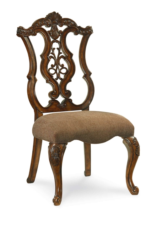 Pemberleigh Pierced Back Side Chair - Brandy/Burnished Edges