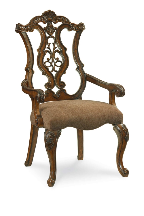 Pemberleigh Pierced Back Arm Chair - Brandy/Burnished Edges