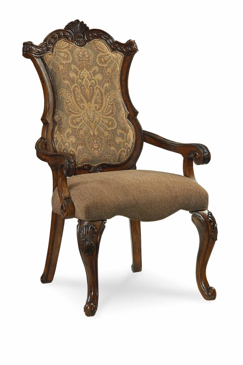 Pemberleigh Upholstered Arm Chair - Brandy/Burnished Edges