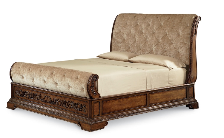 Pemberleigh Upholstered Sleigh Bed - Brandy/Burnished Edges