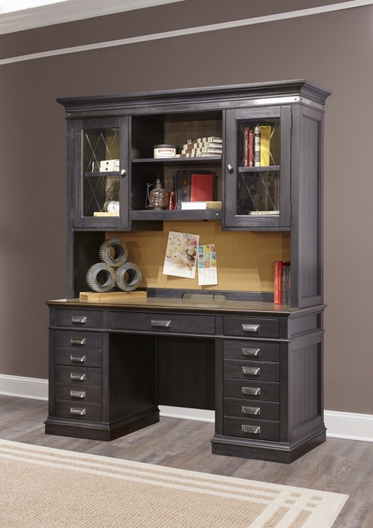 Lincoln Park Credenza Desk with Hutch - Vintage Ash