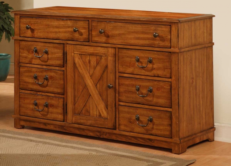 Dakota Dark Rustic Pine 8-Drawer 1-Door Dresser