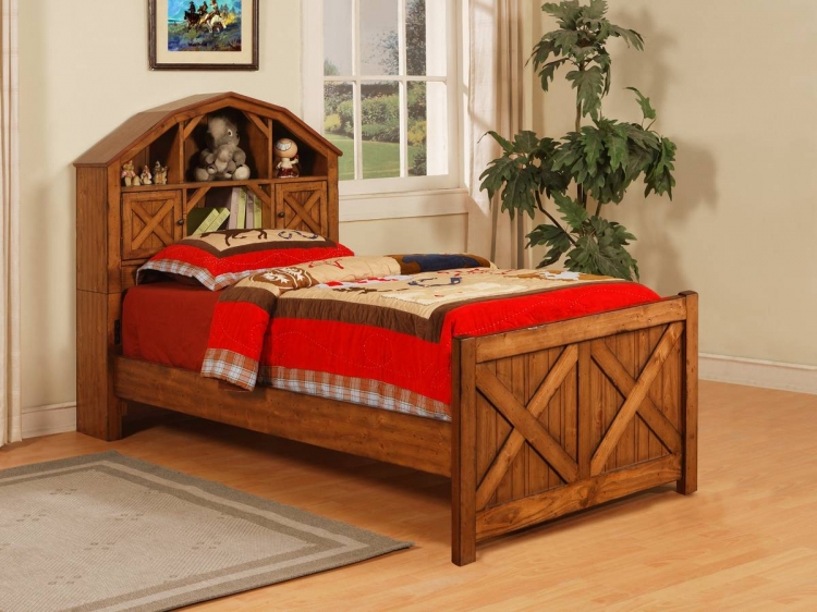 Dakota Dark Rustic Pine Barn Style Bookcase Bed