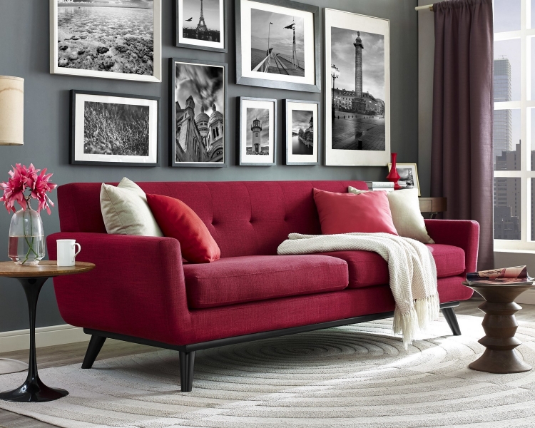 James Red Linen Sofa