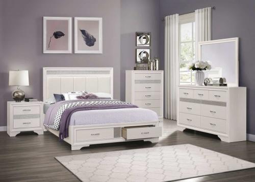 Luster Platform Bedroom Set - Two-tone : White And Silver Glitter