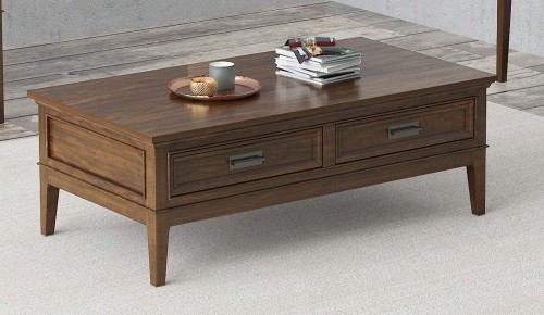 Homelegance Frazier Park Cocktail Table with Two Functional Drawers - Brown Cherry