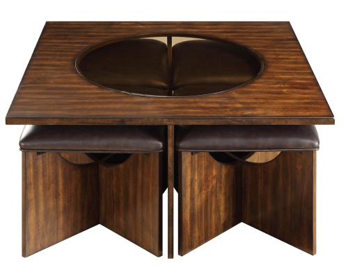 Akita Cocktail/Coffee Table with Four Stools - Cherry