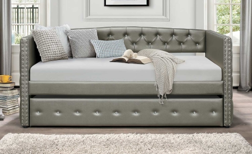 Trill Daybed with Trundle - Silver Vinyl