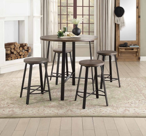 Chevre Round Counter Height Dining Set - Rustic - Gray Metal