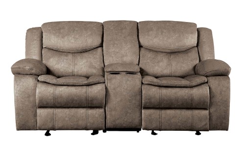 Homelegance Bastrop Double Glider Reclining Love Seat with Center Console - Brown