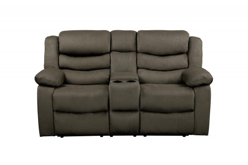 Discus Double Reclining Love Seat with Center Console - Brown
