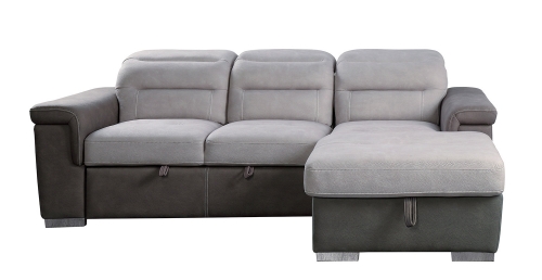 Alfio Sectional with Pull-out Bed and Hidden Storage - Silver/Chocolate