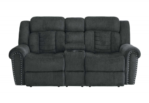 Nutmeg Double Reclining Love Seat With Center Console - Charcoal Gray