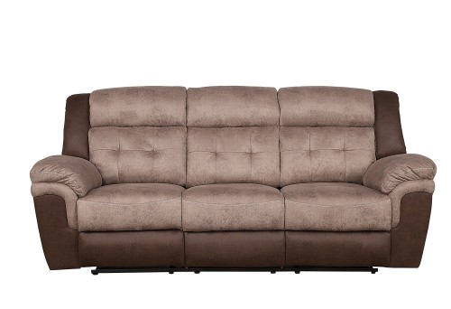 Chai Double Reclining Sofa - Brown and dark brown polished microfiber