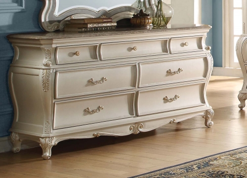 Chantelle Dresser with Granite Top - Pearl White