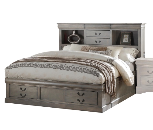 Louis Philippe III Bed with Storage - Antique Gray
