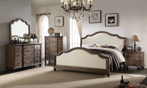Acme Baudouin Bedroom Set - Beige Linen/Weathered Oak