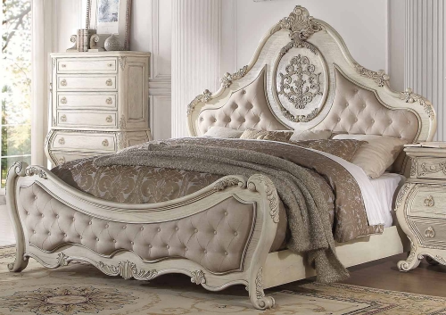 Ragenardus Bed - Beige Linen/Antique White