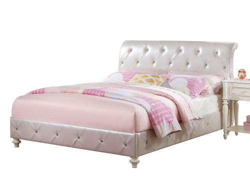 Dorothy Bed with Padded Sleigh - Pearl White Vinyl/Ivory