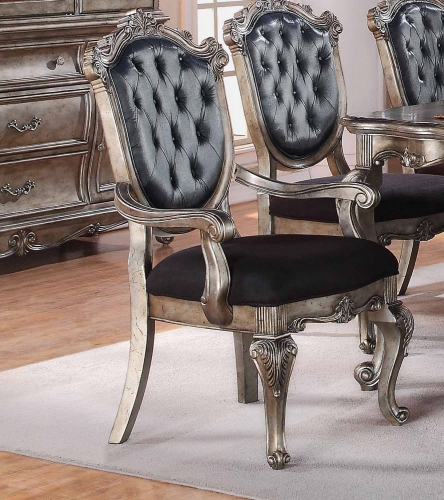 Acme Chantelle Arm Chair - Silver Gray Silk-Like Fabric/Antique Platinum