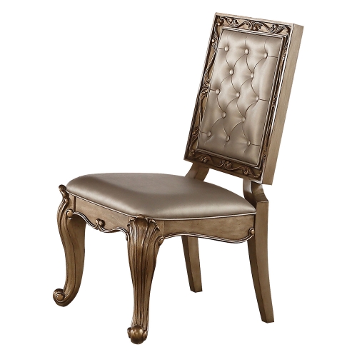 Orianne Side Chair (Square) - Champagne Vinyl/Antique Gold