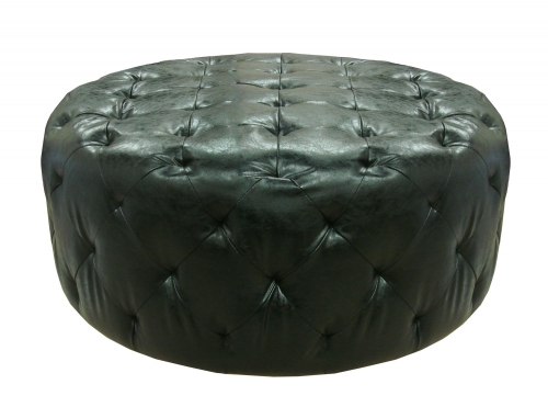 Victoria Ottoman - Midnight Black Bonded Leather