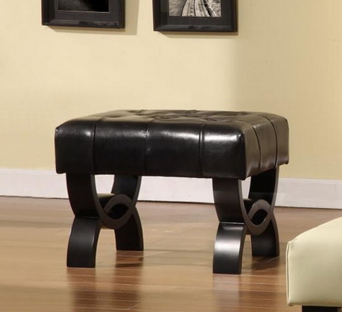 Central Park 24-inch Tufted Black Leather Ottoman