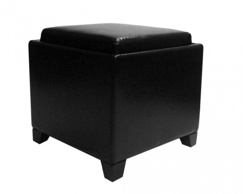Contemporary Storage Ottoman with Tray - Black