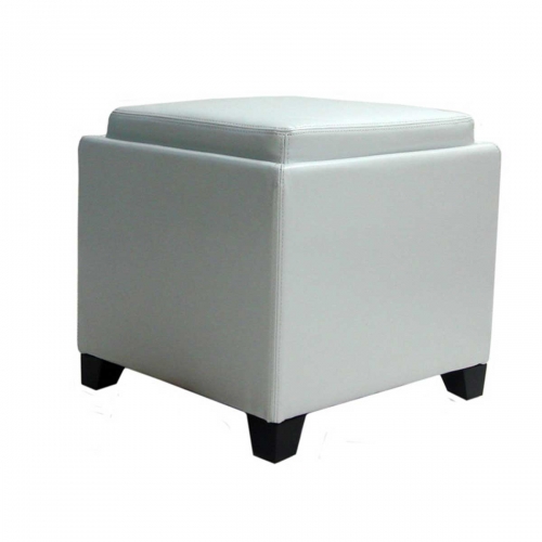 Contemporary Storage Ottoman with Tray - White