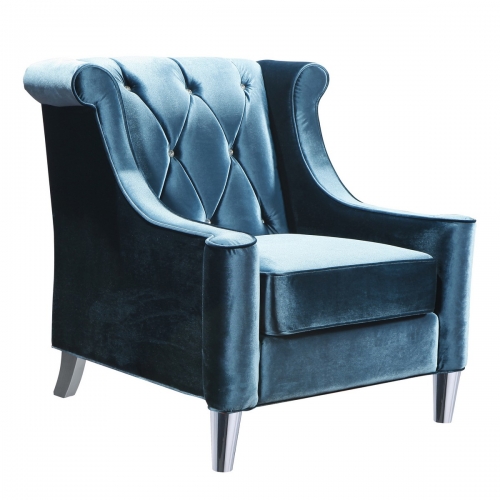 Armen Living Barrister Chair In Blue Velvet With Crystal Buttons