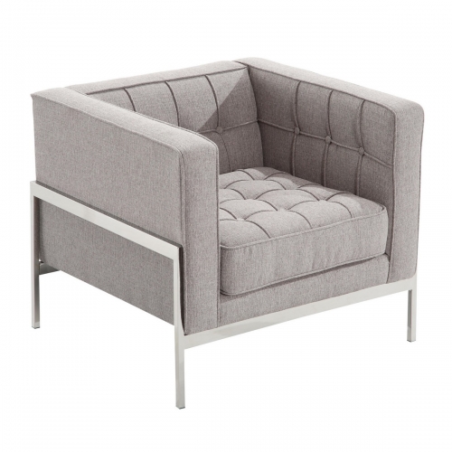 Andre Contemporary Chair In Gray Tweed and Stainless Steel