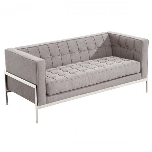 Andre Contemporary Loveseat In Gray Tweed and Stainless Steel