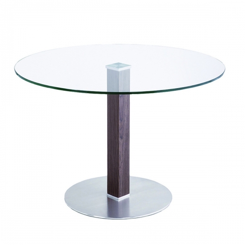 Cafe Brushed Stainless Steel Dining Table with Clear Glass