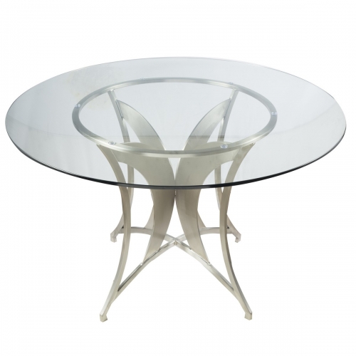Drake Modern Dining Table In Stainless Steel With Clear Glass
