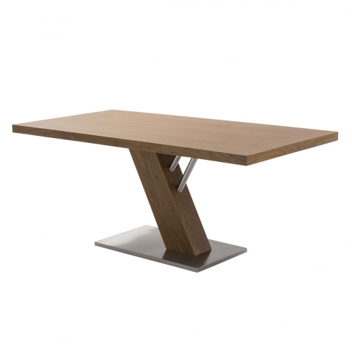 Fusion Contemporary Dining Table In Walnut Wood Top and Stainless Steel